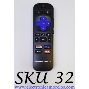 CONTROL REMOTO SHARP PARA SMART TV ROKU ((NUEVO, ORIGINAL)) / 3226001215 / RC-ALIR / GS230419000869R0 / NETFLIX / DISNEY / APPLE TV / VIX